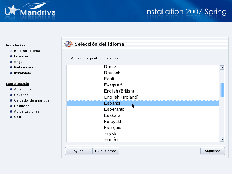 Eligiendo el idioma predeterminado