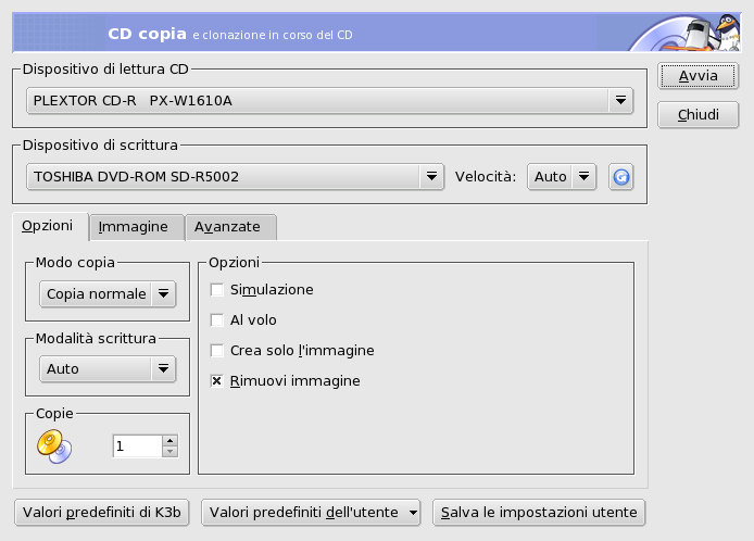 Impostazione delle opzioni di copia CD